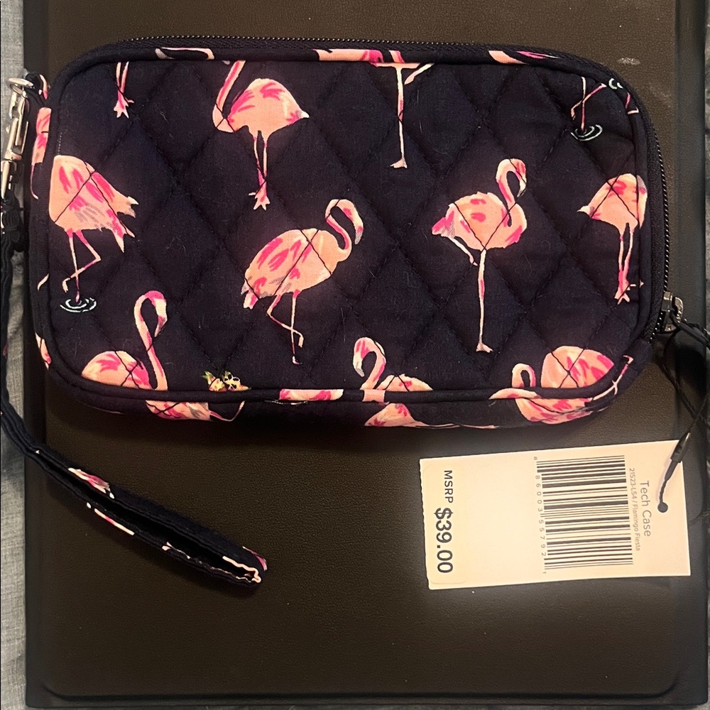 Vera Bradley Flamingo Print Wristlet/Tech Case - Navy and Pink
